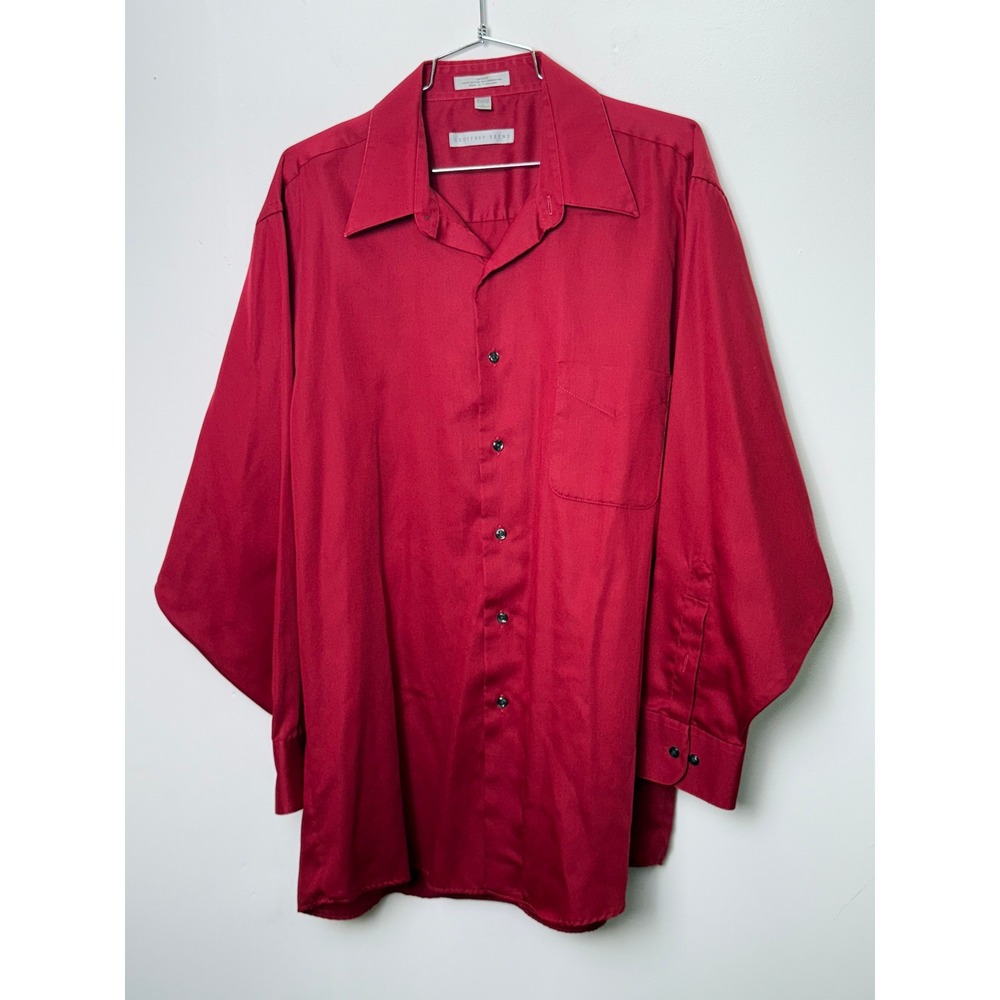 Red Button Down Long Sleeve Oversized Shirt Men's Size L Sateen